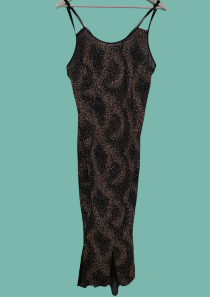 Ελαστικό Maxi Φόρεμα με Τιράντες σε Μαύρο χρώμα και Πιτσιλωτό σχέδιο (2XL)