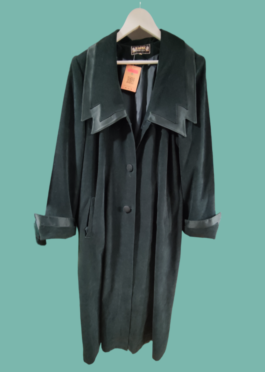 Vintage, Maxi, Βελουτέ Γυναικείο Παλτό KANPAK σε Κυπαρισσί Χρώμα (Large)
