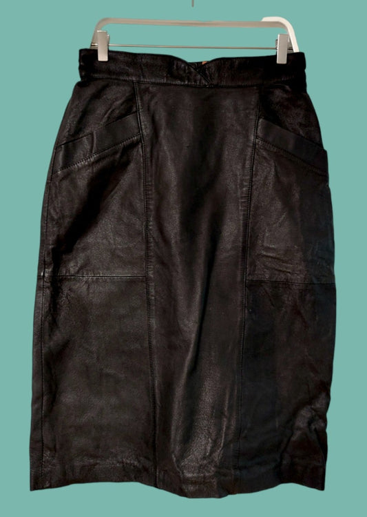 Vintage, Midi Δερμάτινη φούστα σε Μαύρο χρώμα (Medium)