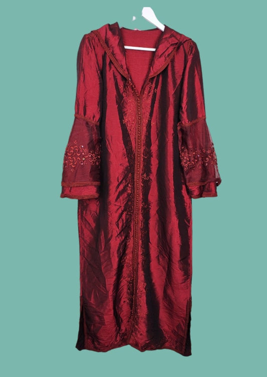 Έθνικ, Vintage Φόρεμα/Καφτάνι σε Γυαλιστερό, Σκούρο Κεραμιδί Χρώμα (Medium)