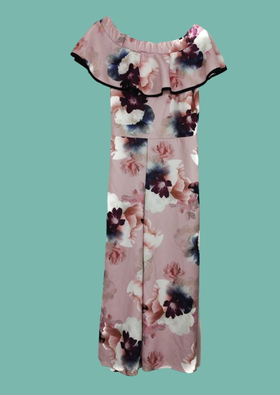 Stock, Φλοράλ Ολόσωμη Φόρμα SELECT σε Ροζ Χρώμα (Large)