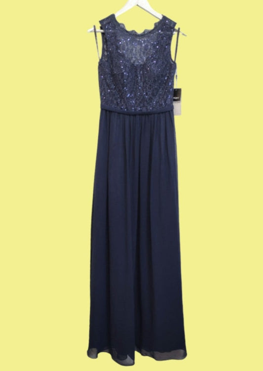 Stock, Maxi Αμπιγέ/Επίσημο Φόρεμα UNIQUE σε Σκούρο Μπλε Χρώμα (Small)