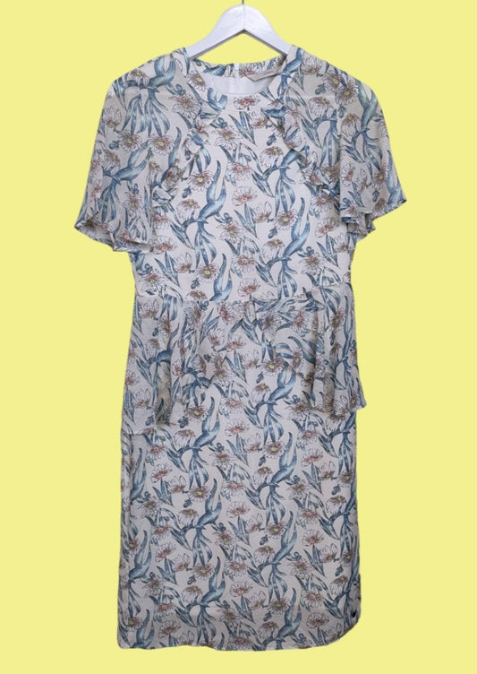 Stock, Under the Knee, Εμπριμέ Φόρεμα NUMPH σε Λευκό-Σιέλ Χρώμα (Small)