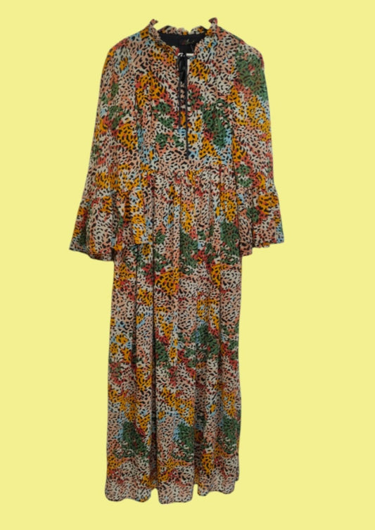 Εμπριμέ Αέρινο Maxi Γυναικείο Φόρεμα ACTUEL σε Παστέλ Χρώματα (Small)