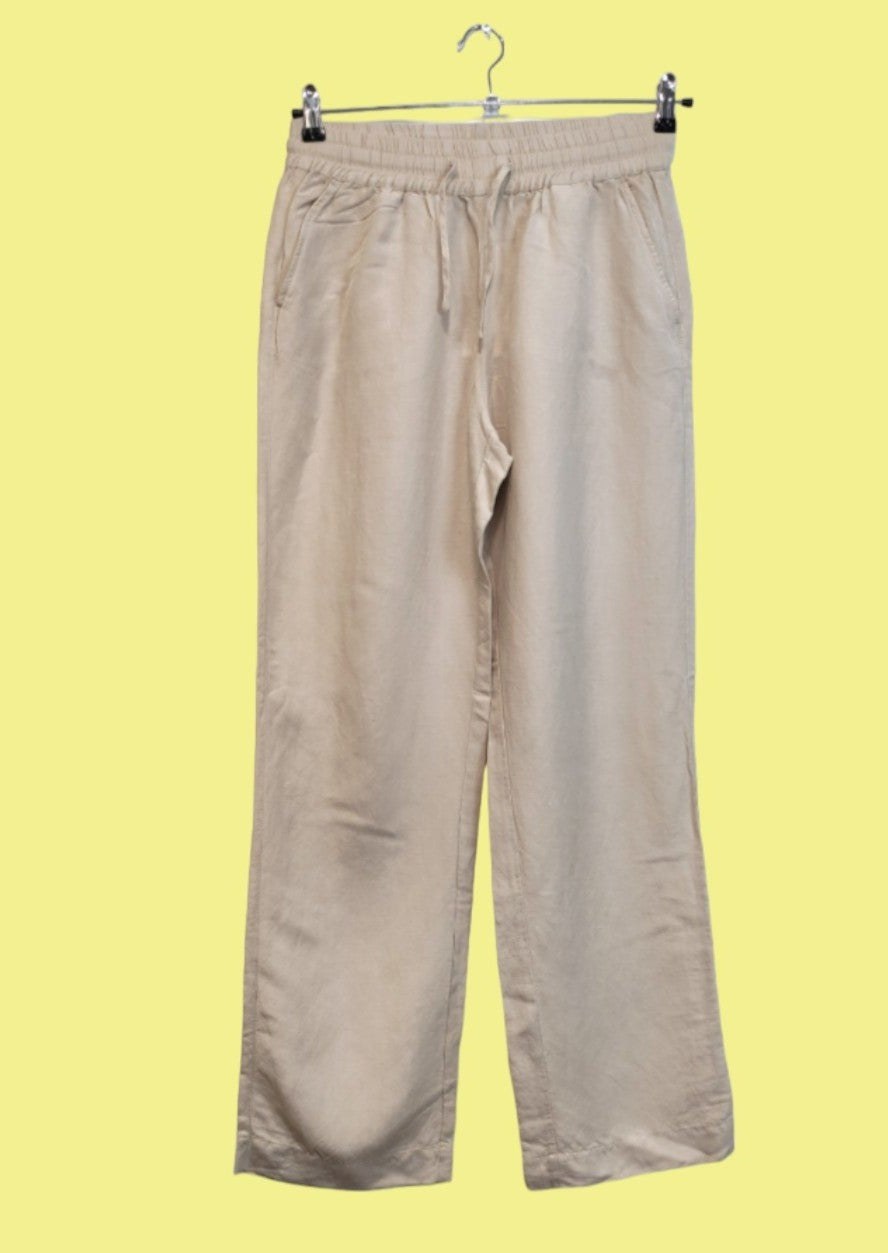 Stock, Λινή Γυναικεία Παντελόνα VIA APPIA Μπεζ Χρώμα (Medium)