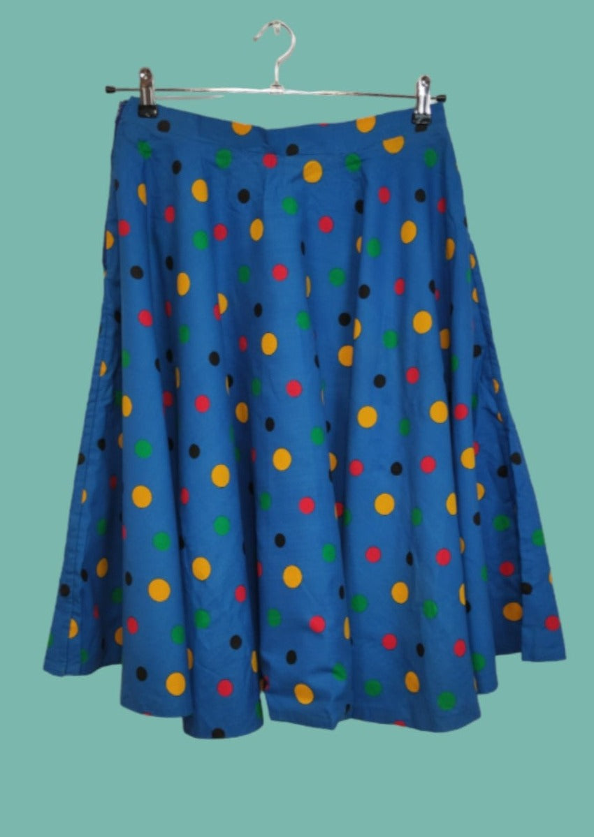 Vintage, Πουά, Καλοκαιρινή Φούστα σε Σιέλ χρώμα (Medium)