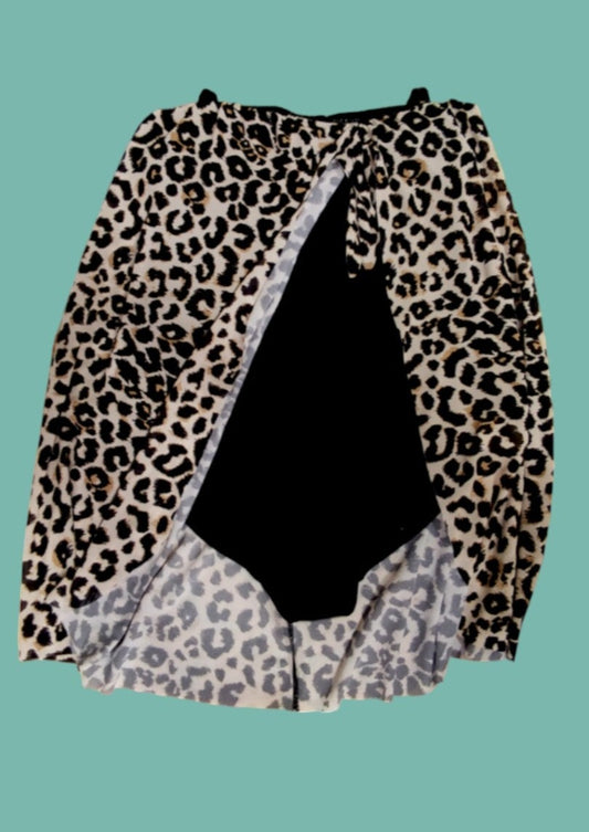 Vintage, Stock, Γυναικείο Ολόσωμο Μαγιό TU WOMAN σε Μαύρο χρώμα με Λεοπάρ ύφασμα (XL)