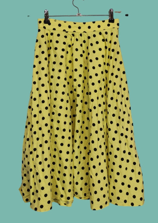 Pin Up Πουά Φούστα σε Κίτρινο με Μαύρο χρώμα (XS)