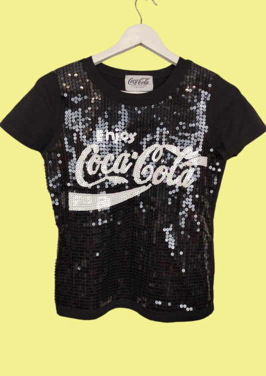 Vintage, Γυναικεία Κοντομάνικη Μπλούζα - T-Shirt COCA COLA σε Μαύρο χρώμα (Small)