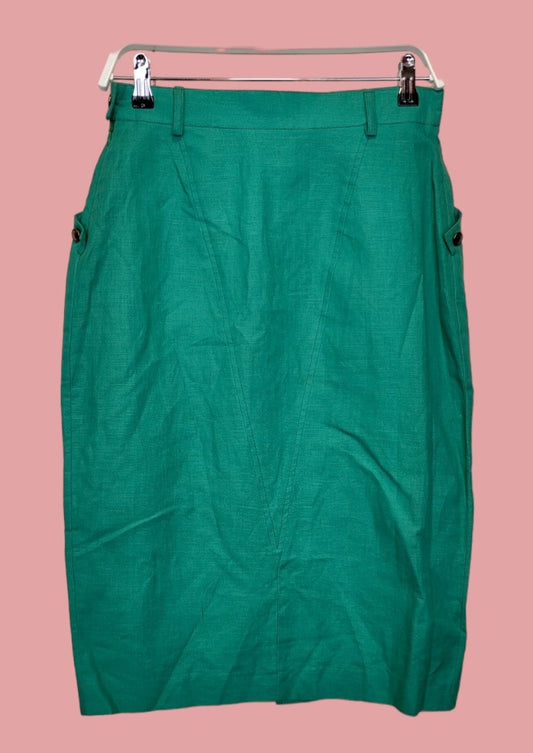 Vintage, Ιταλική, Stock, Midi Φούστα AMBROSINI σε Πράσινο Χρώμα (Small)