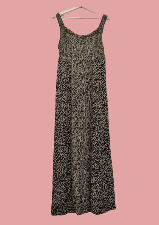 Animal Print, Maxi Φόρεμα από Βισκόζη AUTHENTIC σε Χακί-Μαύρο χρώμα (Large)