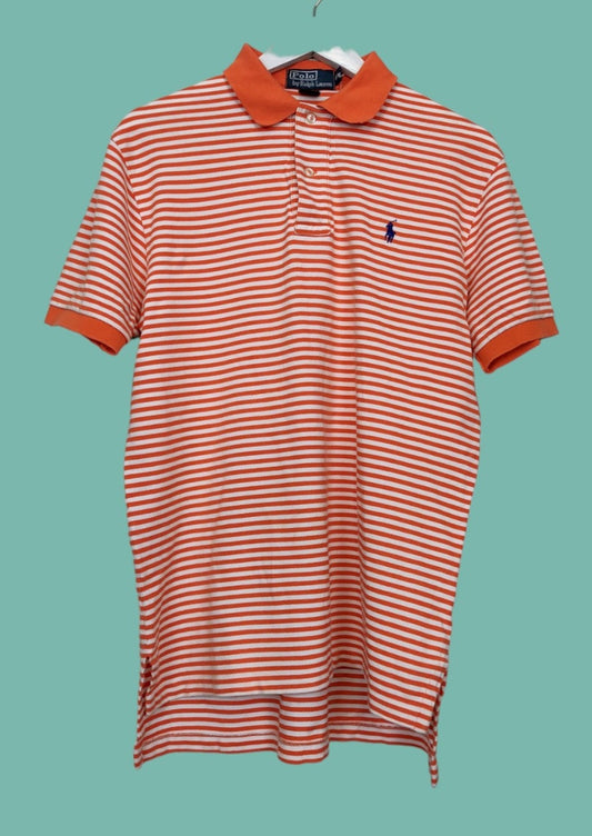 Ριγέ, Ανδρική, Kοντομάνικη Μπλούζα -T-Shirt τύπου Polo POLO RALPH LAUREN σε Πορτοκαλί-Λευκό χρώμα (Medium)