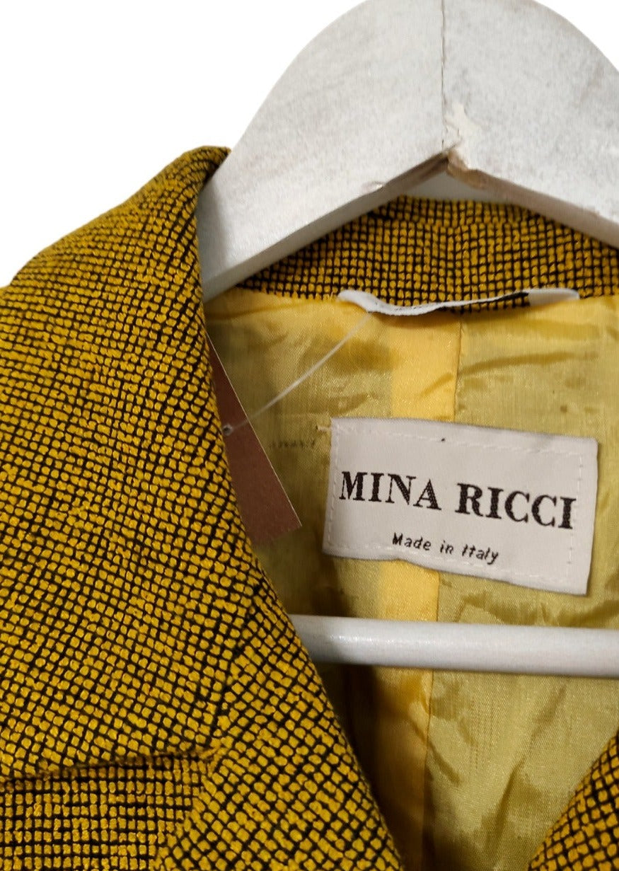 Ιταλικό, Πλεκτό Vintage Γυναικείο Σακάκι MINA ROCCI σε Μουσταρδί Χρώμα (Small)