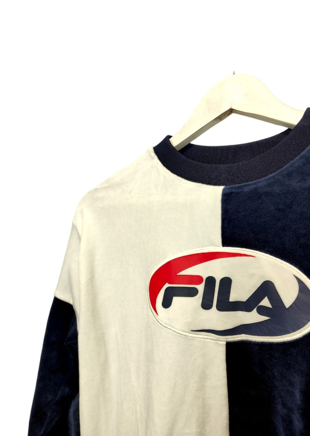 Vintage, Γυναικεία Βελουτέ Μπλούζα FILA σε Μπλε-Λευκό χρώμα (XS/S)