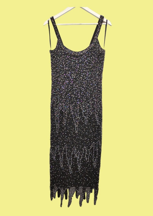 Μεταξωτό, Vintage, Maxi Βραδινό Φόρεμα ROOTS σε Μαύρο Χρώμα (Medium)