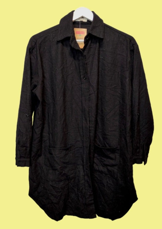 Μακρύ, Χονδρό Γυναικείο Πουκάμισο - Flannel GUSTA σε Μαύρο χρώμα (M/L)