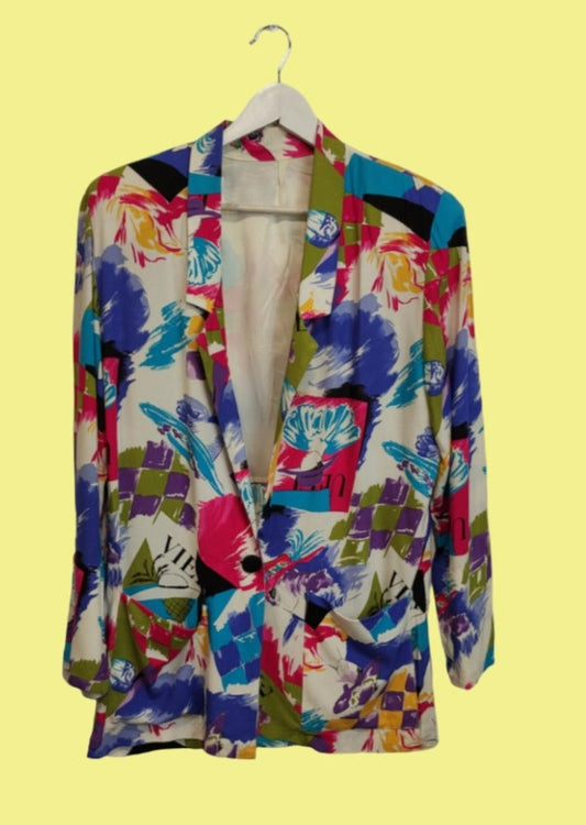 Vintage, Εμπριμέ Γυναικείο Σακάκι σε Παστέλ χρώματα (Large)
