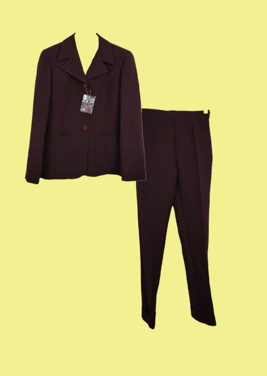 Stock, Ιταλικό Γυναικείο Σετ (Σακάκι - Παντελόνι) σε Μελιτζανί Χρώμα (XS/S)