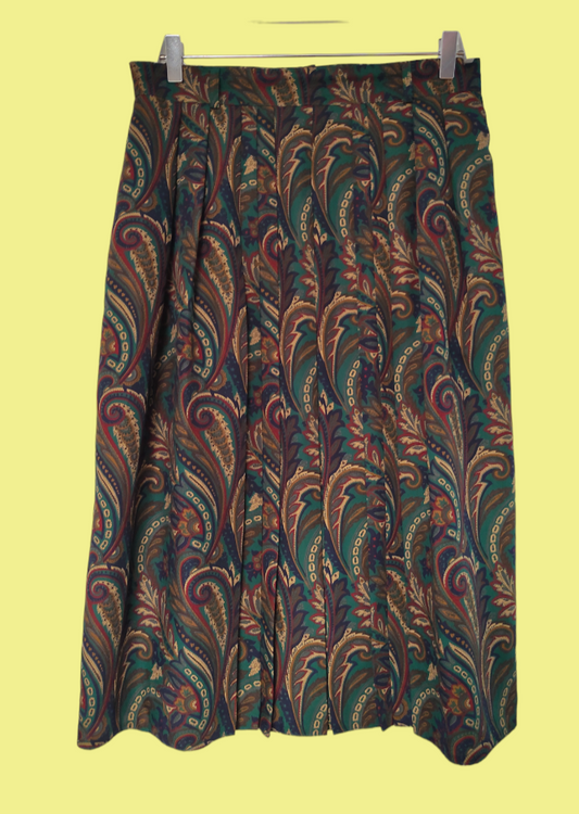 Vintage, Εμπριμέ Φούστα σε Κλος γραμμή HAMMER και Πράσινο χρώμα (Medium)