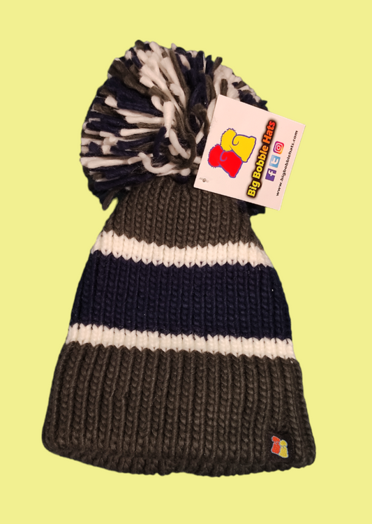 Stock, Γυναικείος Πλεκτός Σκούφος BIG BOBBLE HATS σε Γκρι-Μπλε χρώμα