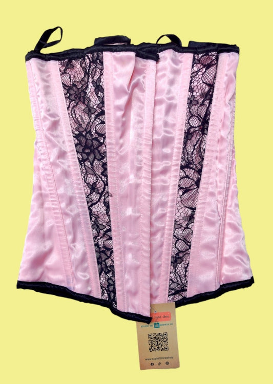 Vintage, Σατινέ Κορσές με δαντέλα, σε Ροζ χρώμα (Small)