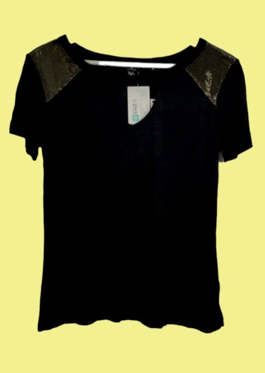 Stock Γυναικεία Κοντομάνικη Μπλούζα TOM TAILOR σε Μαύρο Χρώμα (Medium)