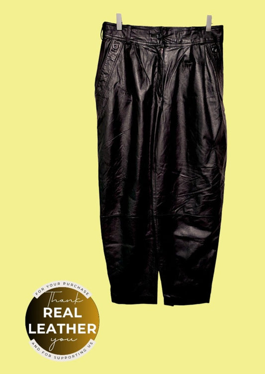 Vintage, Γυναικείο, Δερμάτινο Παντελόνι σε Μαύρο χρώμα (No 44-Μedium)