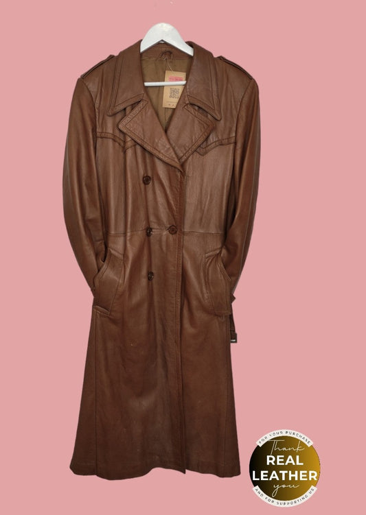 Vintage, Γυναικείο, Δερμάτινο Παλτό SCHILD σε Καφέ χρώμα (M/L)