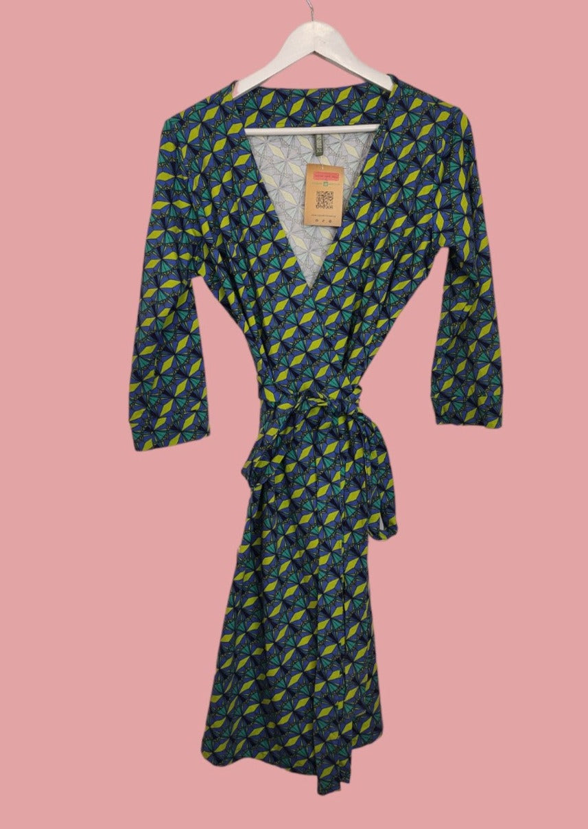 Vintage Style, Εμπριμέ Φόρεμα - Φάκελος TRANQUILLO σε Μπλε-Λαχανί χρώμα (M/L)