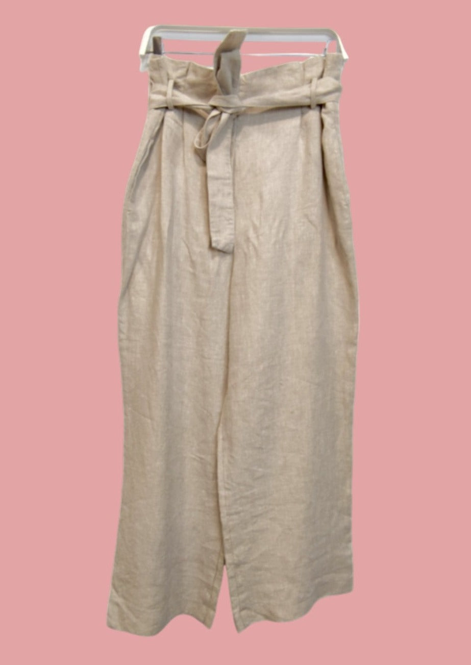 Branded, Λινή Γυναικεία Παντελόνα στο Χρώμα της Άμμου (Large)