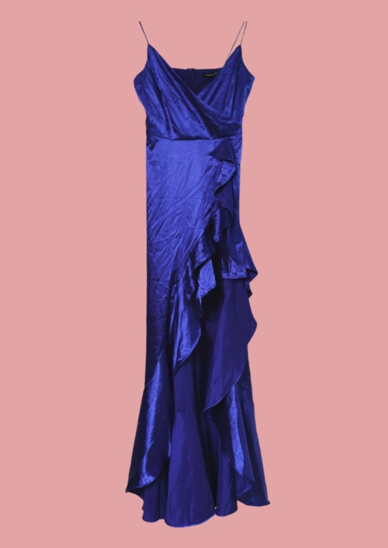 Maxi Σατέν Φόρεμα με Τιράντες TREDYOL σε Μπλε Ηλεκτρίκ χρώμα (S/M)