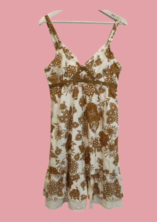 Mini Γυναικείο Φόρεμα BASIC LINE σε Λευκό-Μπεζ Χρώμα (Large)