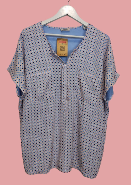 Γυναικεία Εμπριμέ Κοντομάνικη Μπλούζα ESSENTIALS BY TCHIBO σε Γαλάζιο χρώμα (XL)