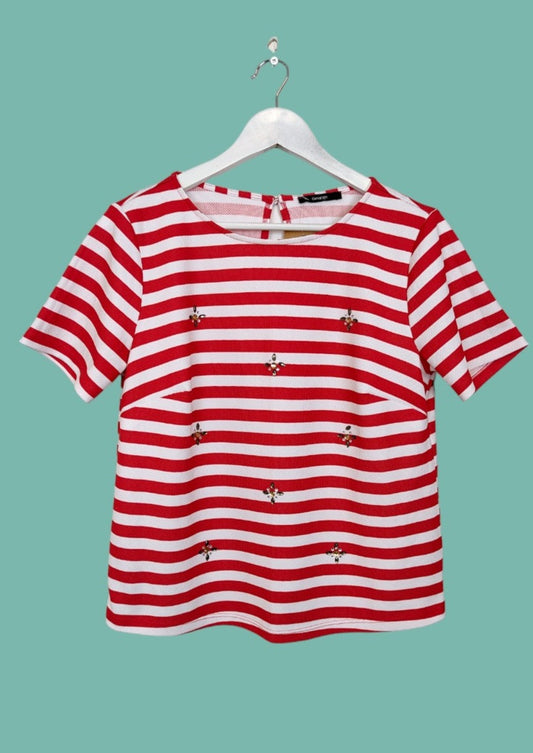 Ριγέ, Γυναικεία, Κοντομάνικη Μπλούζα GEORGE σε Κόκκινο-Λευκό χρώμα (Medium)