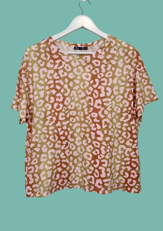 Stock, Γυναικεία Κοντομάνικη, Μπλούζα Animal Print σε Παλ χρώματα (Medium)