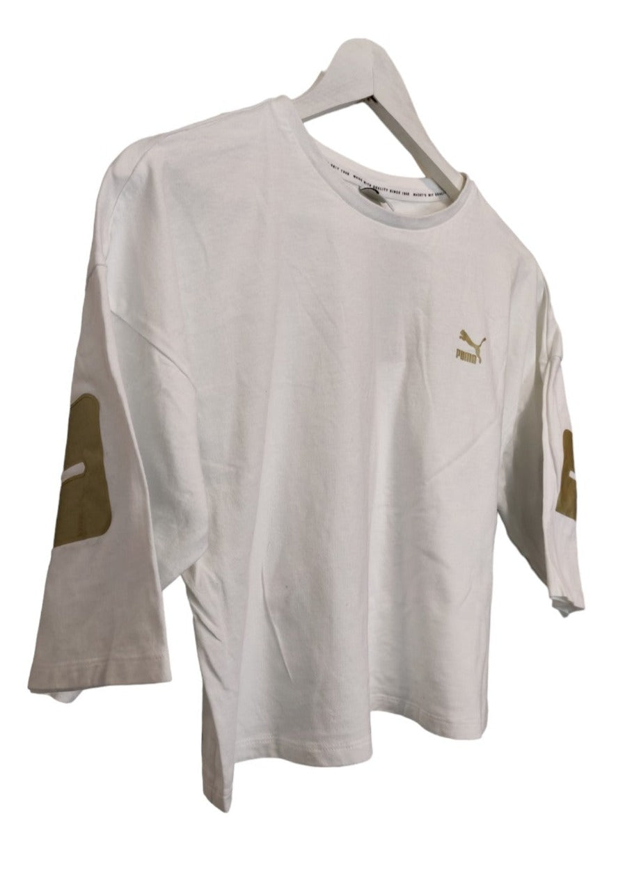 Γυναικεία Κοντομάνικη Μπλούζα Crop Top PUMA σε Λευκό χρώμα (Oversize, Καλύπτει μέχρι Large)