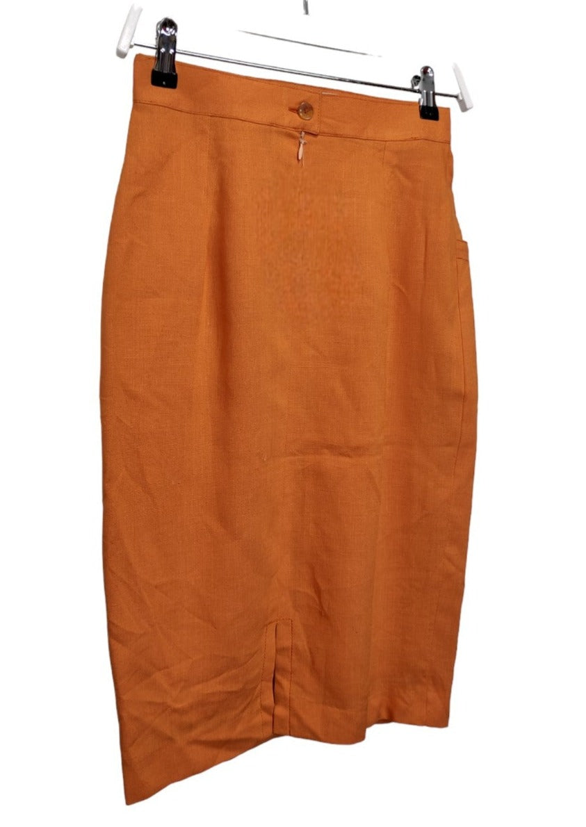 Stock, Vintage, Ιταλικό, Γυναικείο Σετ (Σακάκι-Φούστα) AMBROSINI σε Πορτοκαλί Χρώμα (Σακάκι : S, Φούστα XS - No 40 (IT))