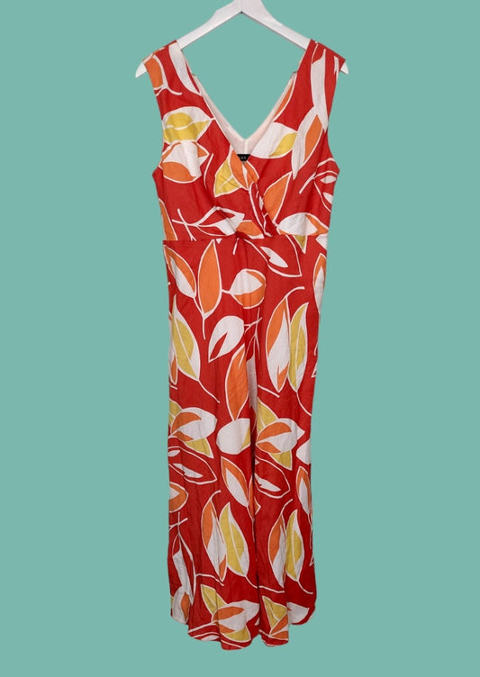 Maxi, Εμπριμέ Φόρεμα από Λινάρι και Βισκόζη ALEX & CO σε Πορτοκαλί-Λευκό Χρώμα (Large)