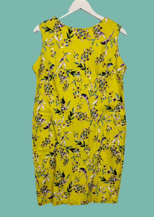 Midi, Εμπριμέ, Αμάνικο Φόρεμα ROMAN σε Κίτρινο Χρώμα (Large)