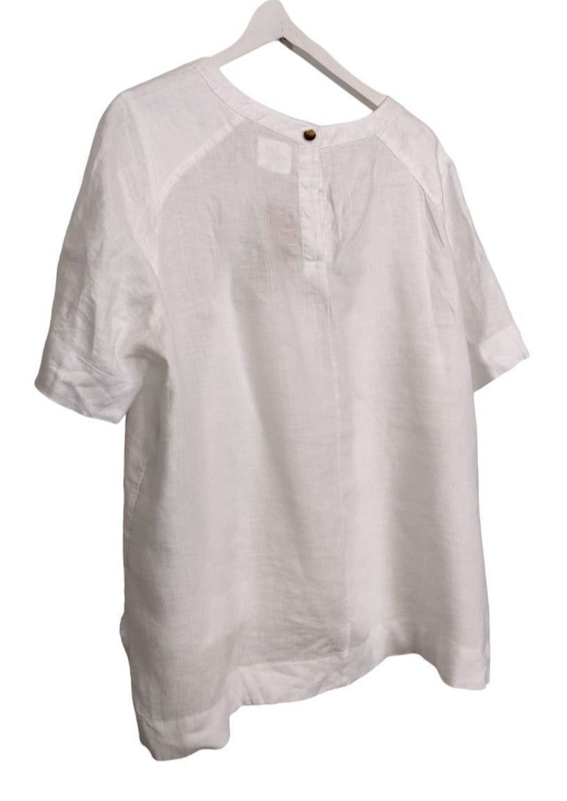 Λινή, Γυναικεία, Κοντομάνικη Μπλούζα σε Λευκό χρώμα (Large)