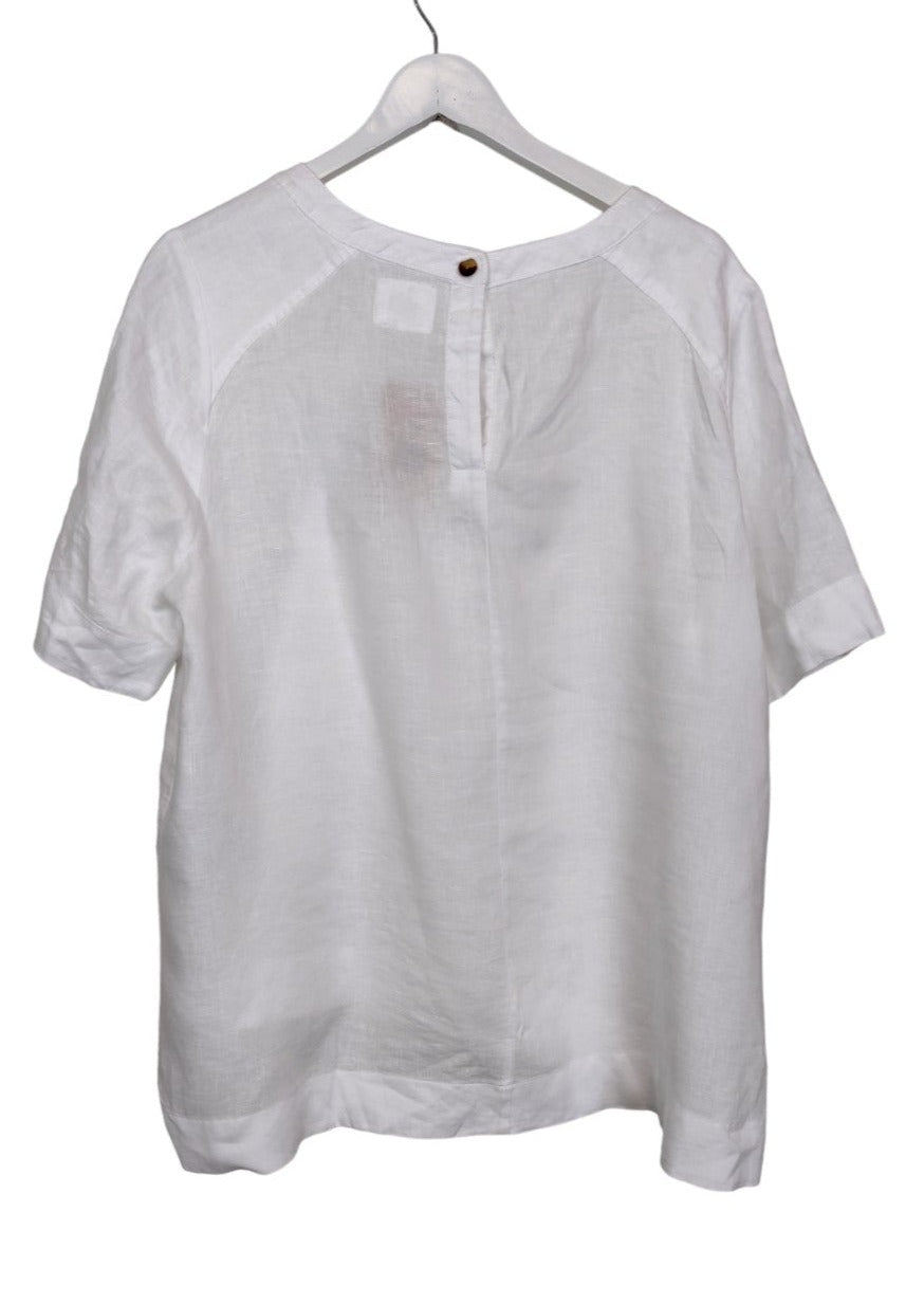 Λινή, Γυναικεία, Κοντομάνικη Μπλούζα σε Λευκό χρώμα (Large)