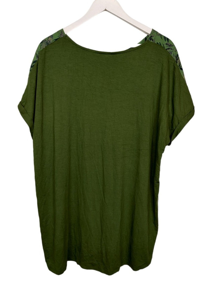 Stock, Εμπριμέ, Κοντομάνικη Γυναικεία Μπλούζα PEACOCKS σε Πράσινο χρώμα (2XL)