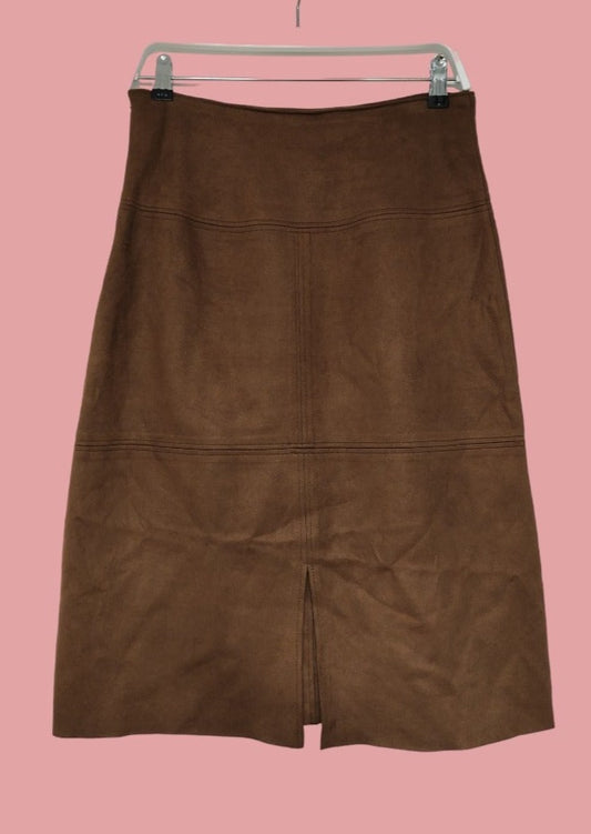 Vintage, Τύπου Σουέτ Midi Φούστα CHAPS σε ίσια γραμμή σε Καφέ χρώμα (Medium)