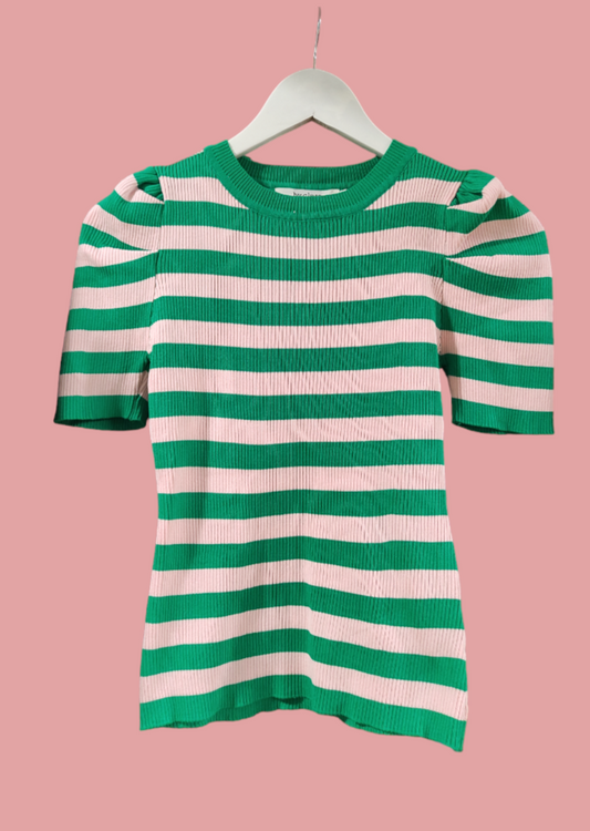 Γυναικεία, Κοντομάνικη Πλεκτή Μπλούζα/Πουλόβερ ΒΥ CLARA PARIS σε Ροζ - Πράσινο Χρώμα (S/M)