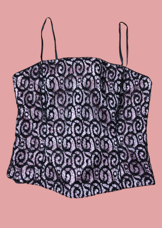 Vintage Style Κορσές SIXTH SENSE σε Ροζ - Μαύρο χρώμα (Medium)