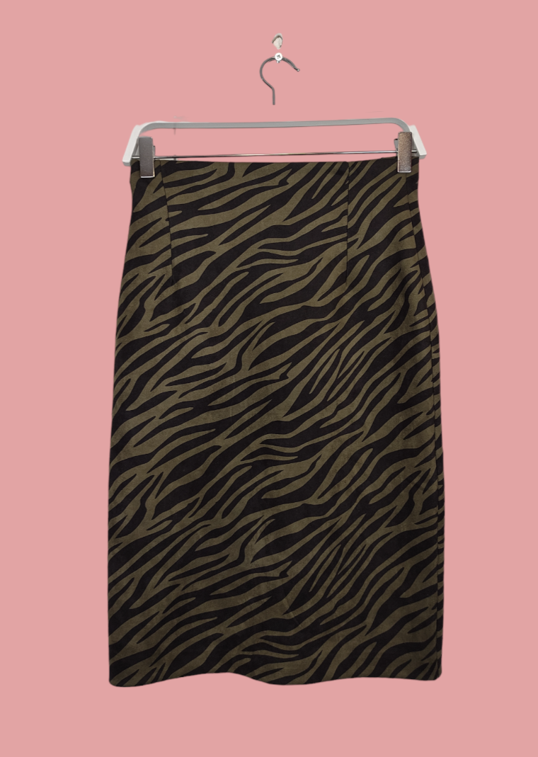 Animal Print, Ελαστική Midi Φούστα τύπου Σουέτ IVIVI σε Χακί Χρώμα (Small)