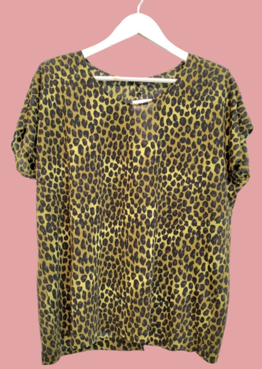 Vintage, Animal Print Γυναικεία Μπλούζα σε Λαδί χρώμα (Large)