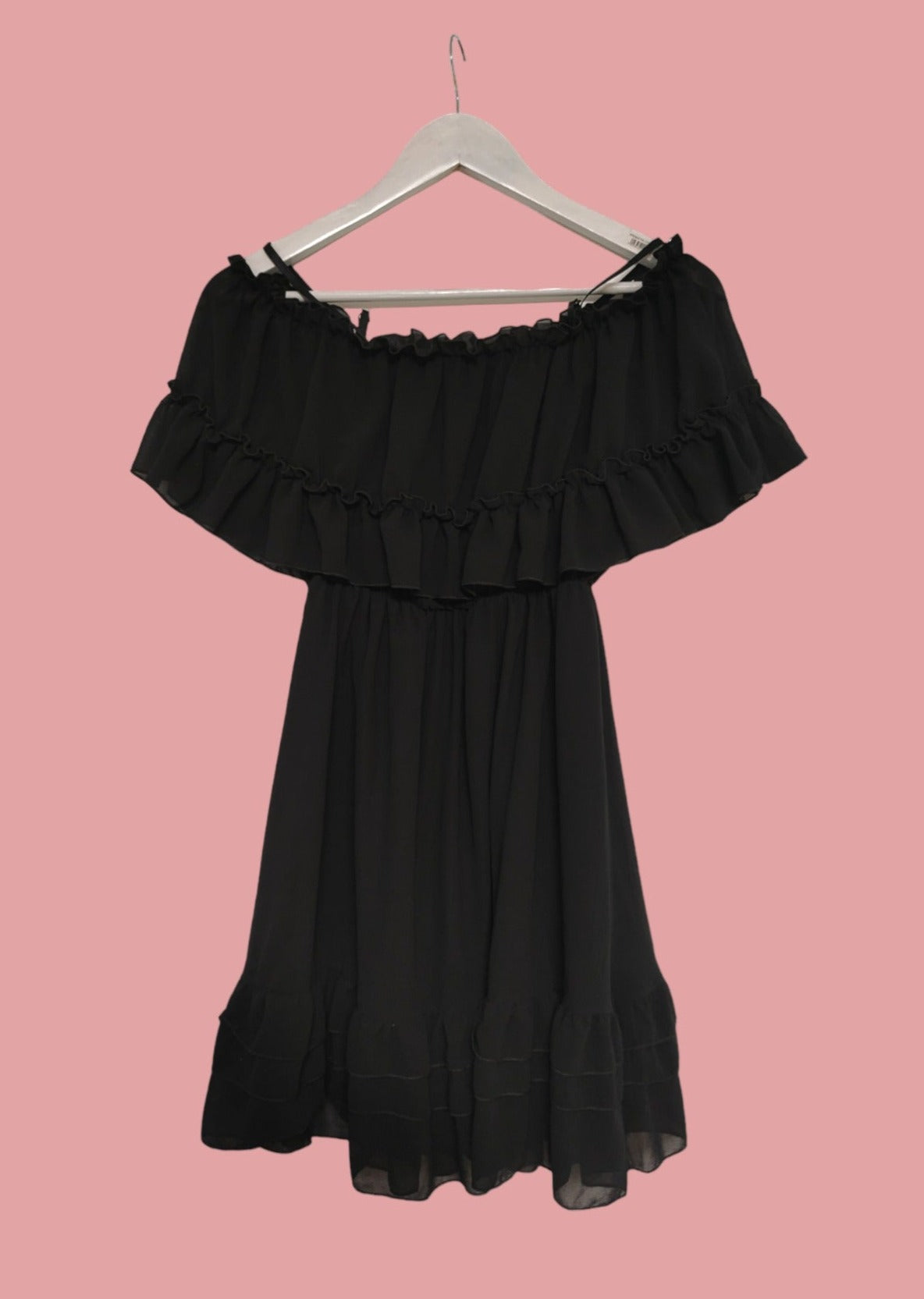 Βραδινό, Μίνι Φόρεμα με Τιράντες και Φραμπαλά σε Μαύρο χρώμα (Small)