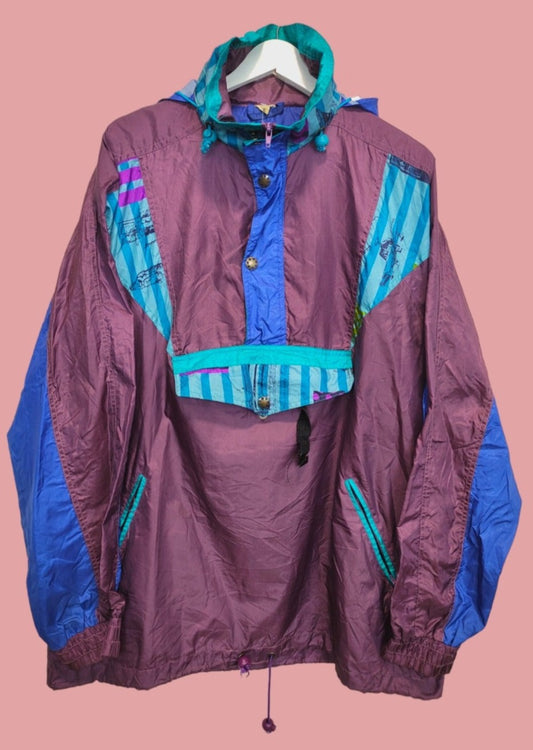 Vintage, Αδιάβροχο Ανδρικό Μπουφάν Μελιτζανί - Γαλάζιο Χρώμα (XL/2XL)