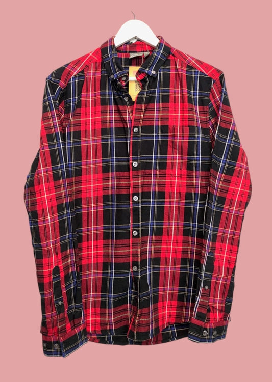 Καρό, Ενισχυμένο Ανδρικό Πουκάμισο (Flannel) ASOS σε Κόκκινο-Μπλε Χρώμα (Small)